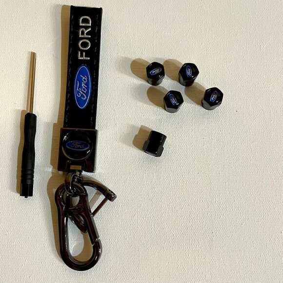 Ford fob Keychain & valve Stem caps both black NWT - Picture 1 of 6